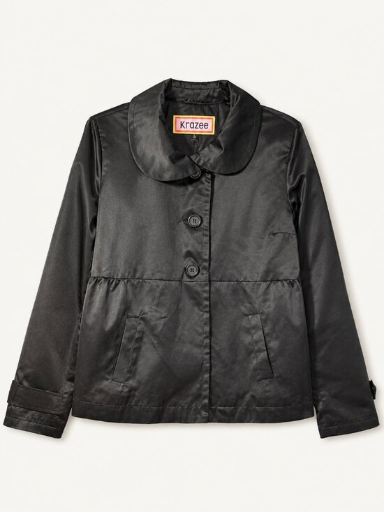 Krazee Jackets & Blazers - Krazee Black Satin Shiny Peter Pan Collar Cropped Jacket Y2K